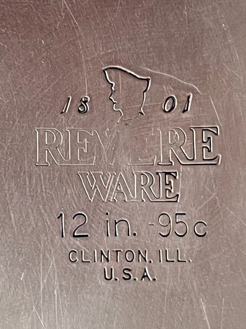 Revere Ware 1801 12 inch Copper Clad Bottom Skillet and Lid, Clinton Ill - Picture 12 of 12